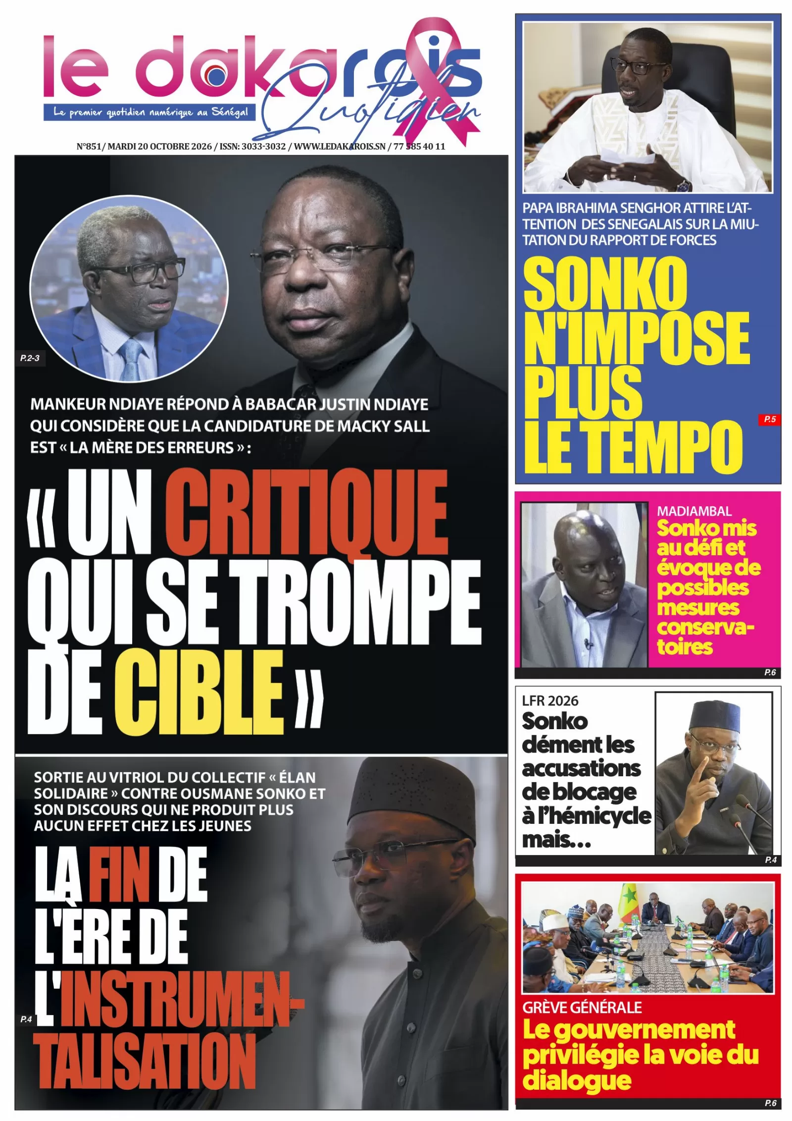 Le Dakarois Quotidien N°851 – 20/10/2026