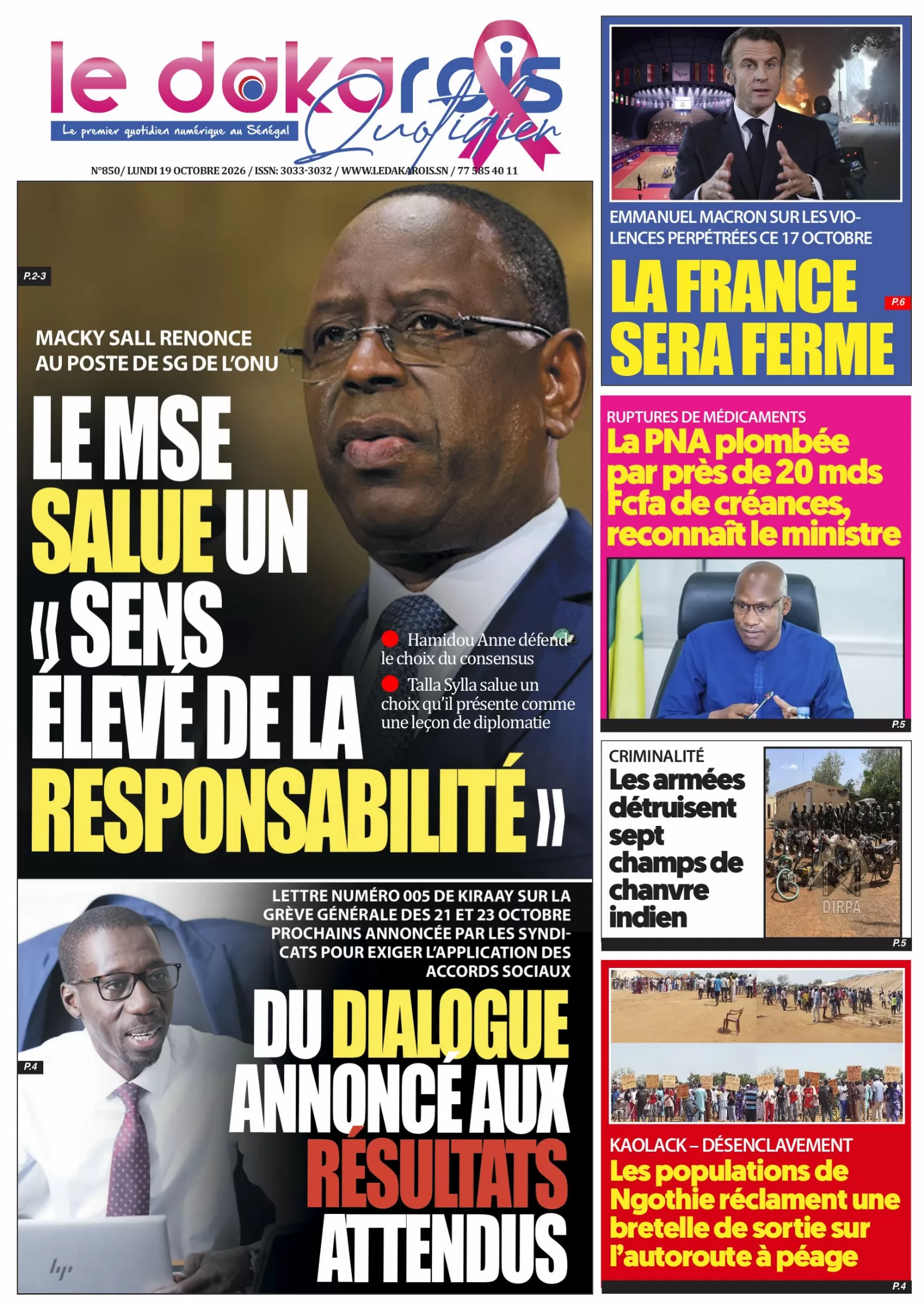 Le Dakarois Quotidien N°850 – 19/10/2026