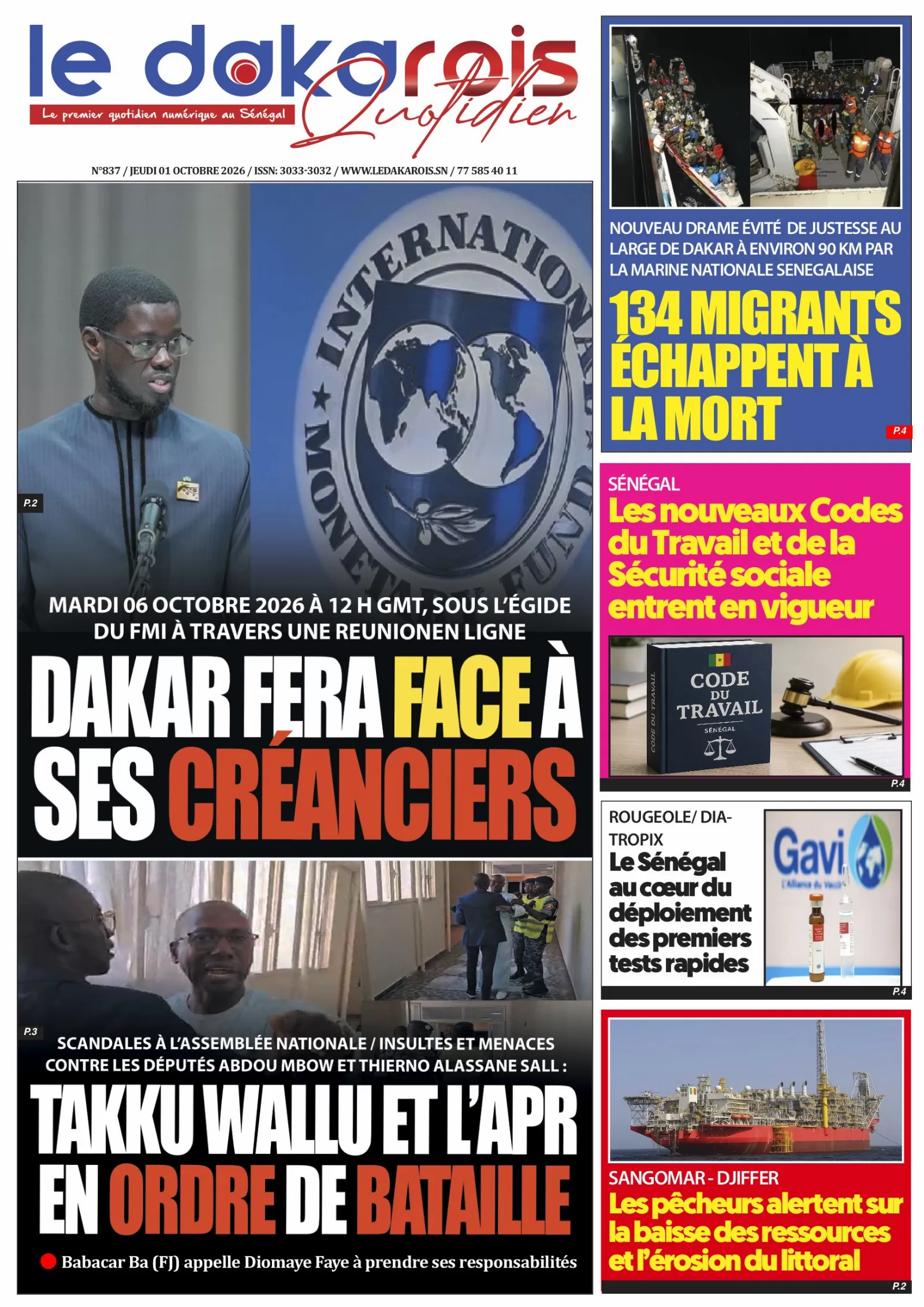 Le Dakarois Quotidien N°837 – 01/10/2026